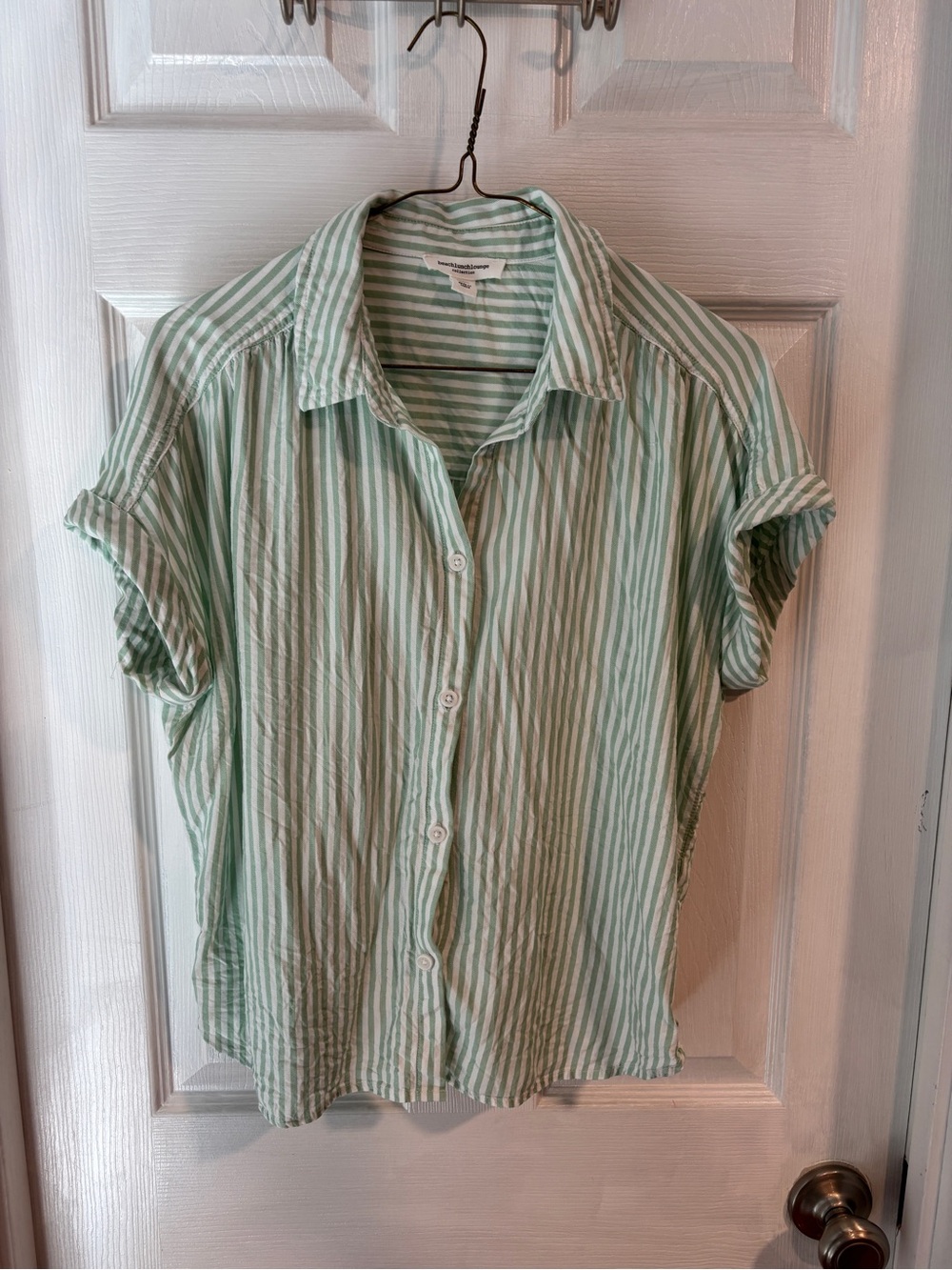 beachlunchlounge Mint Green and White Striped Shirt